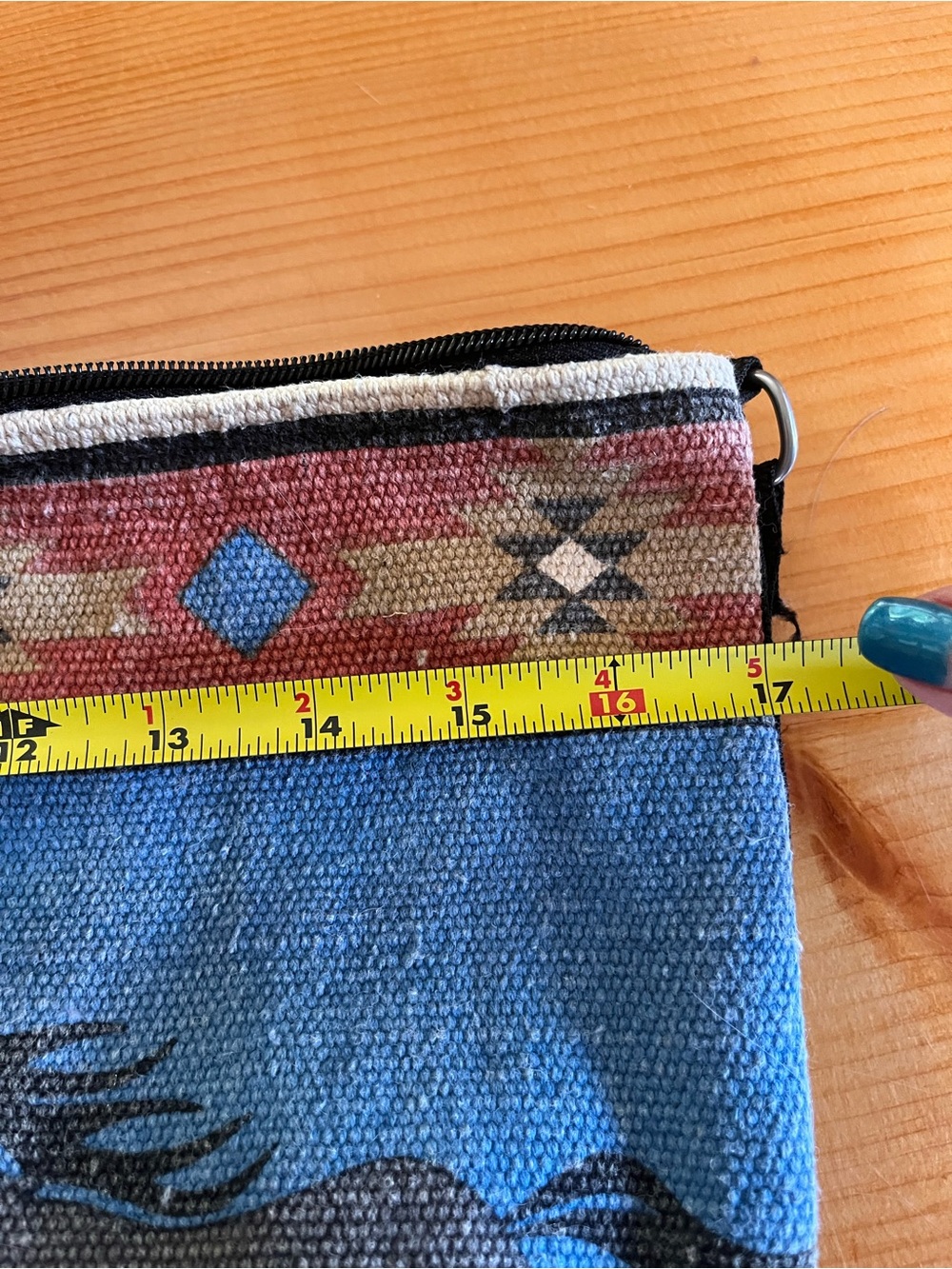 Running Horses Southwest Canvas Crossbody Bag in Blue and Tan - Picture 4 of 7